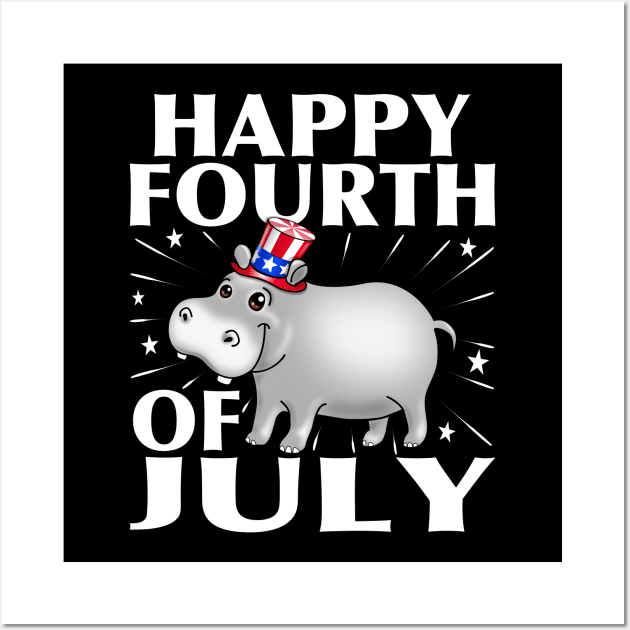 Happy 4th of July USA Patriotic Hippo Wall Art by PnJ